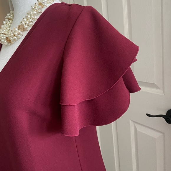 ANN TAYLOR Burgundy Flutter Sleeve Dress, Size 0P (zero Petite) - Picture 8 of 16